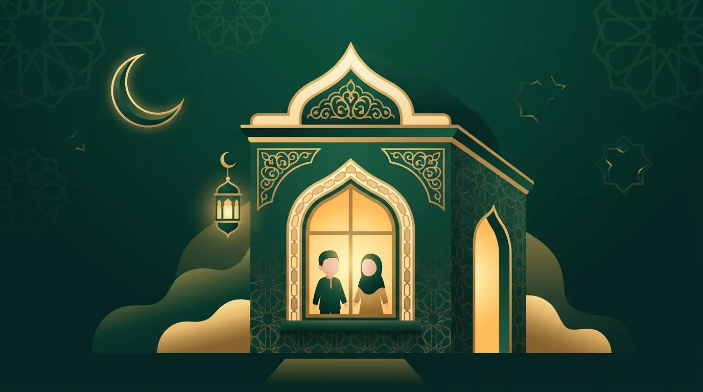 A warm home beneath a crescent moon